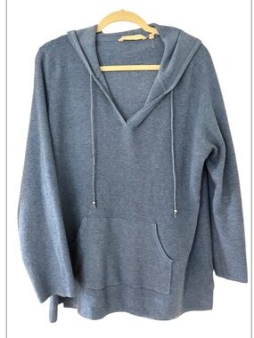 Soft Surroundings Sz XL Hooded Waffle Knit Sweater Blue